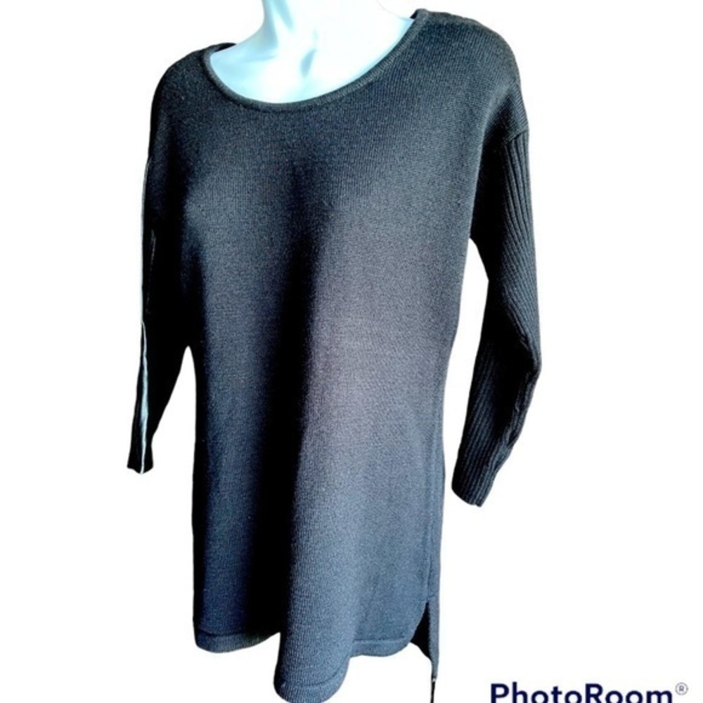 ✨Calvin Klein Black Scoop Neck Sweater 3/4 Sleeve Faux Leathern Detail✨Size X SM